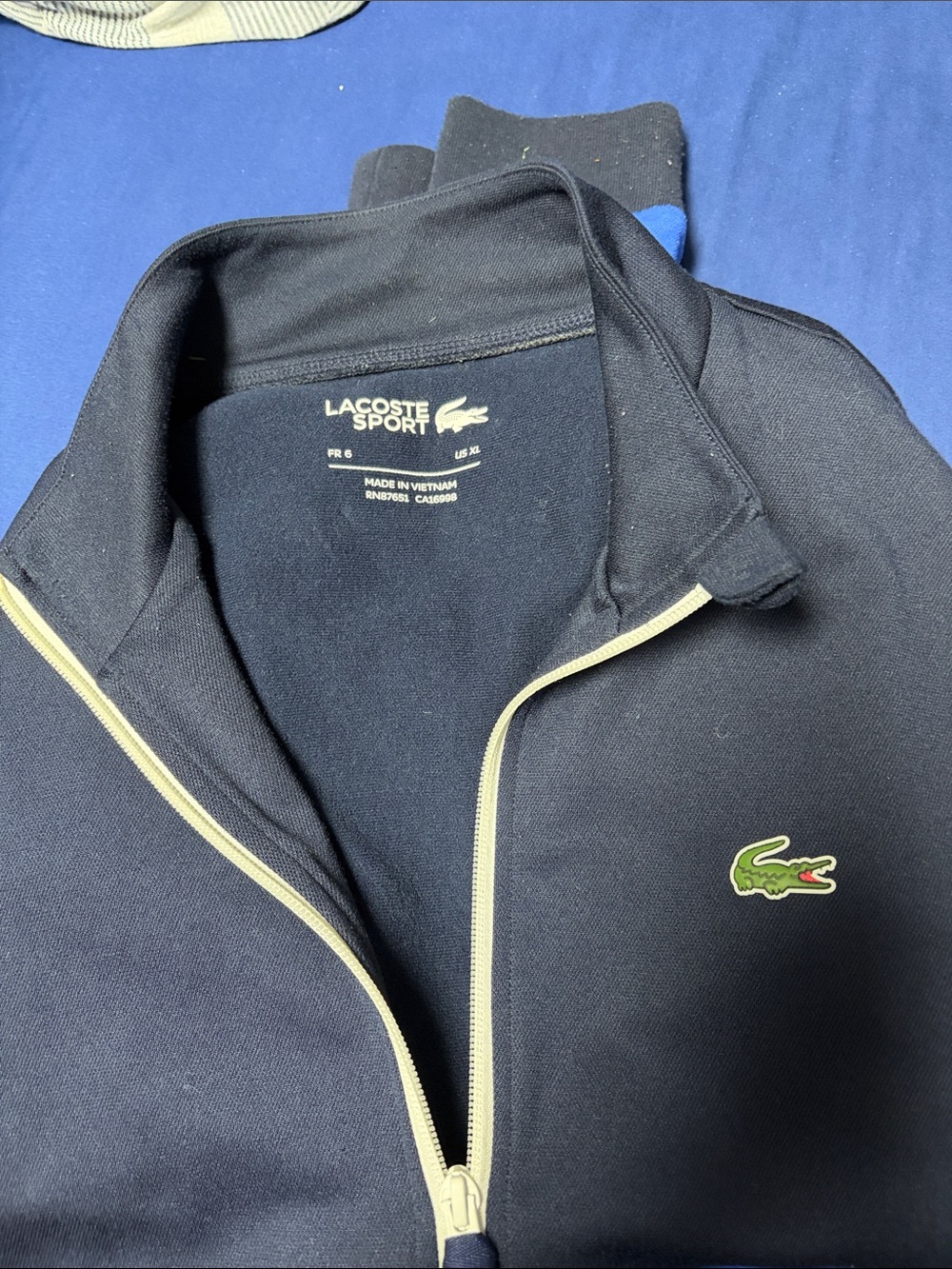 Lacoste Navy Half-Zip Jacket with Cream Trim